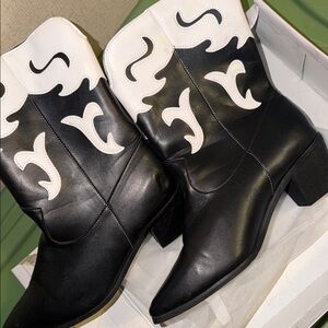 Women's Black and White Western Ankle Boots